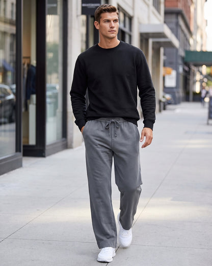 KZZ Men's Acid-Wash Solid Color Loose-Fit Casual Sweatpants