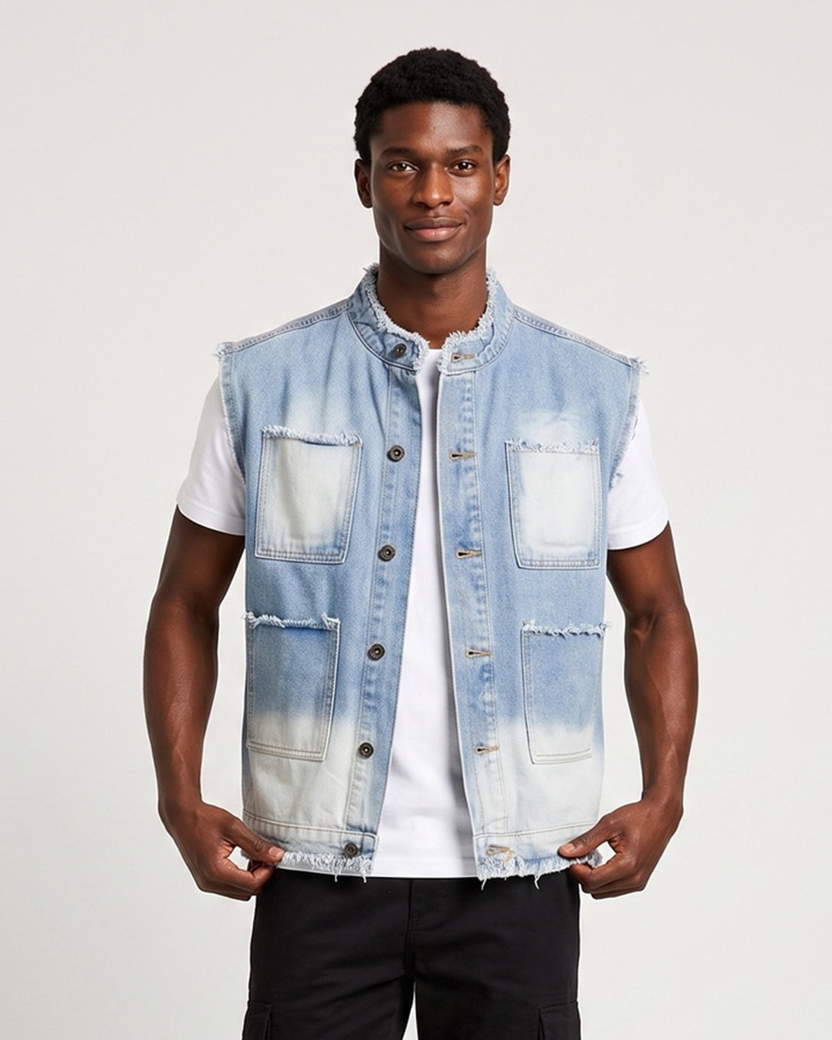KZZ Men's Washed Sleeveless Denim Vest