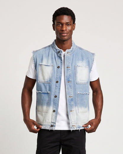 KZZ Men's Washed Sleeveless Denim Vest