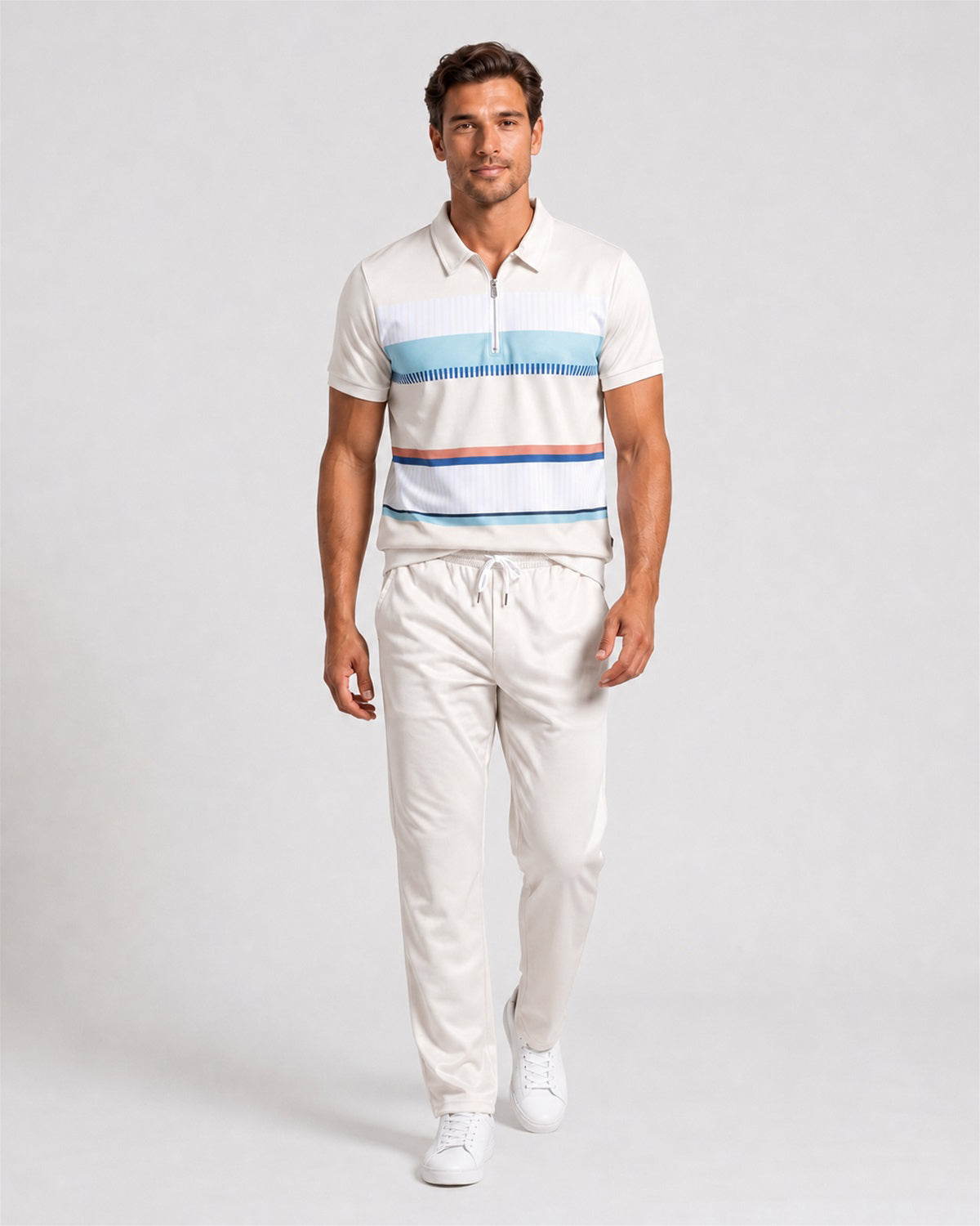 KZZ Summer Short-Sleeve Half-Zip Top and Trousers