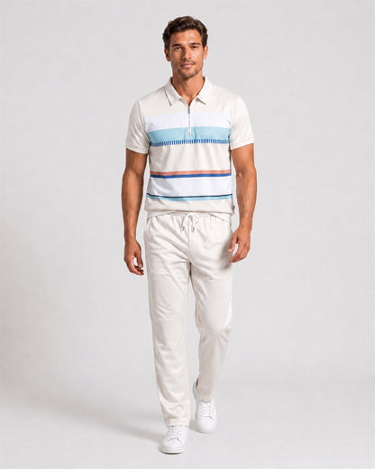 KZZ Summer Short-Sleeve Half-Zip Top and Trousers