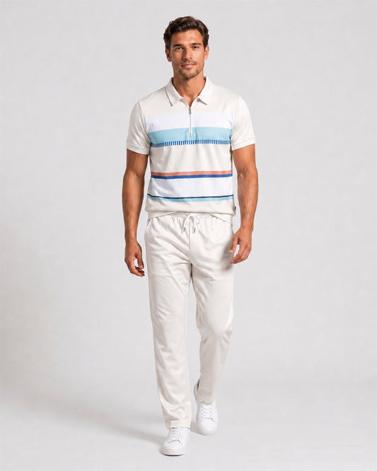 KZZ Summer Short-Sleeve Half-Zip Top and Trousers
