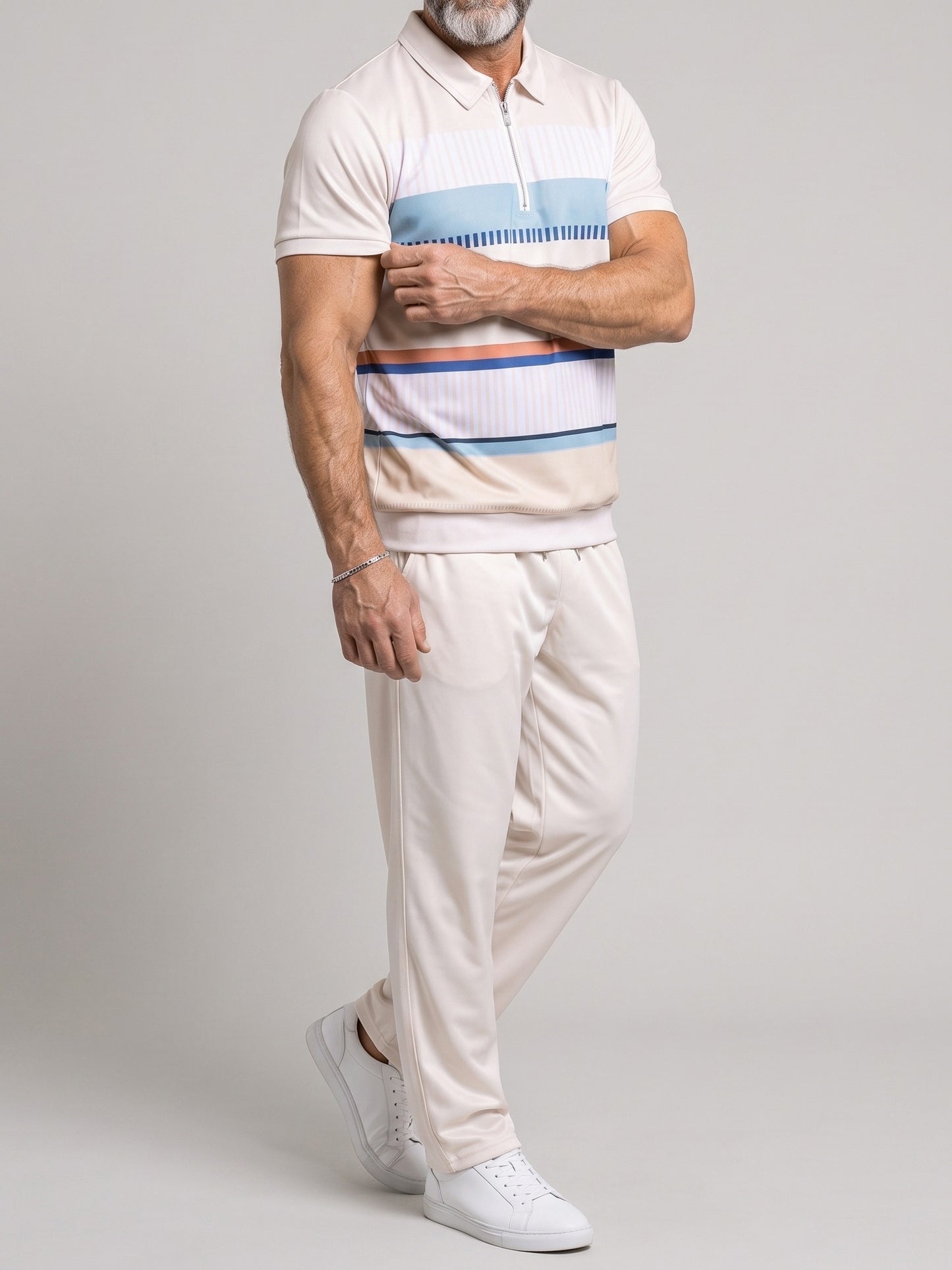 KZZ Summer Short-Sleeve Half-Zip Top and Trousers