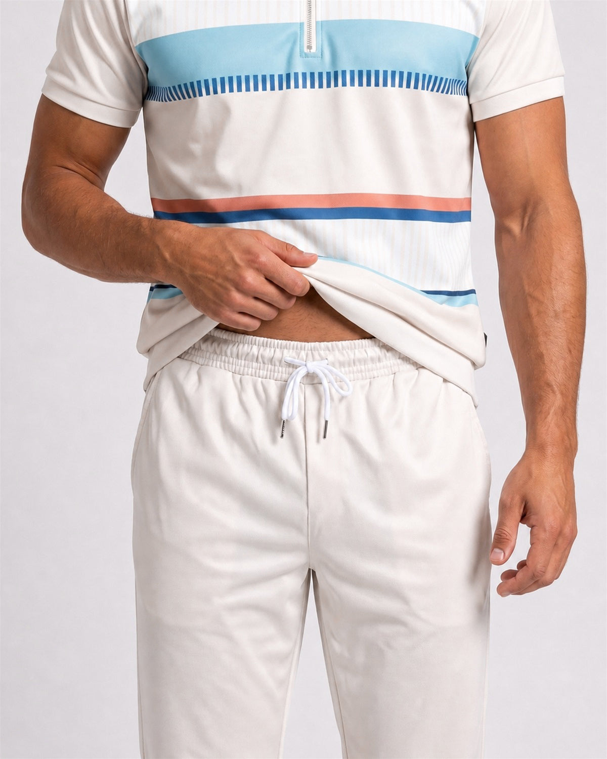KZZ Summer Short-Sleeve Half-Zip Top and Trousers