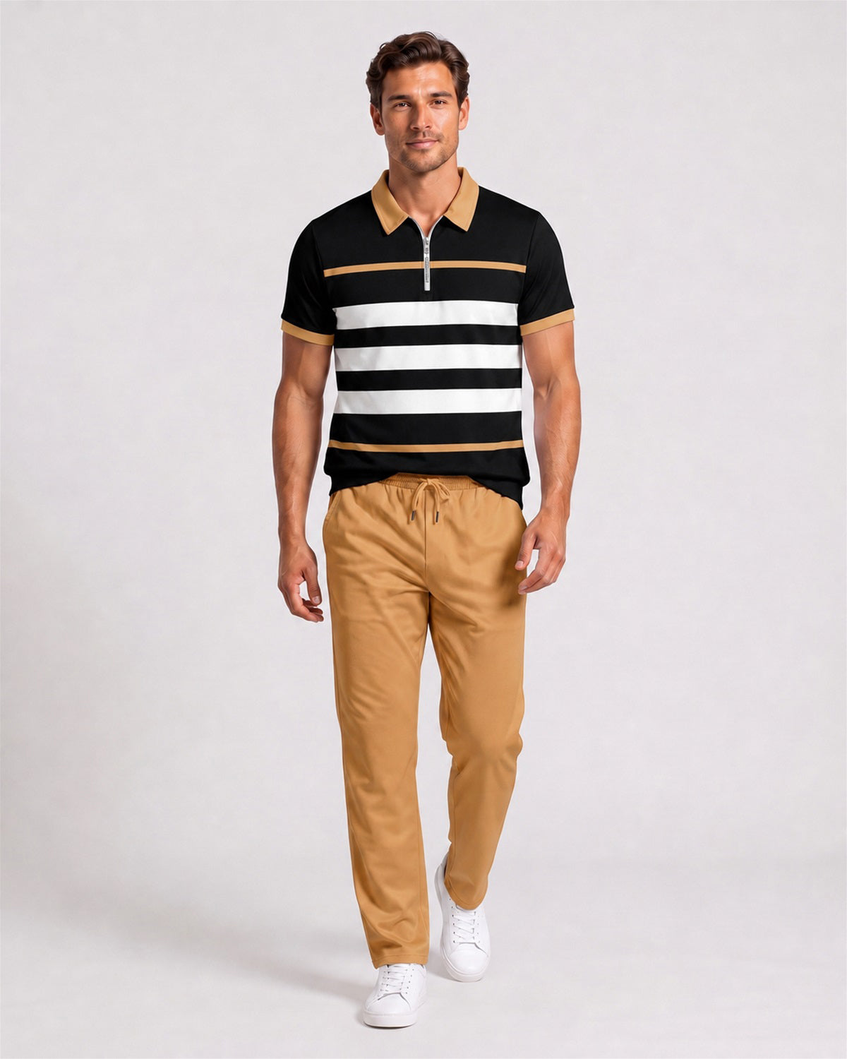 KZZ Summer Short-Sleeve Half-Zip Top and Trousers