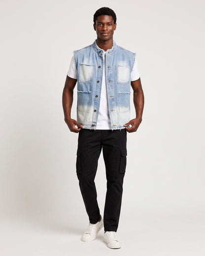 KZZ Men's Washed Sleeveless Denim Vest