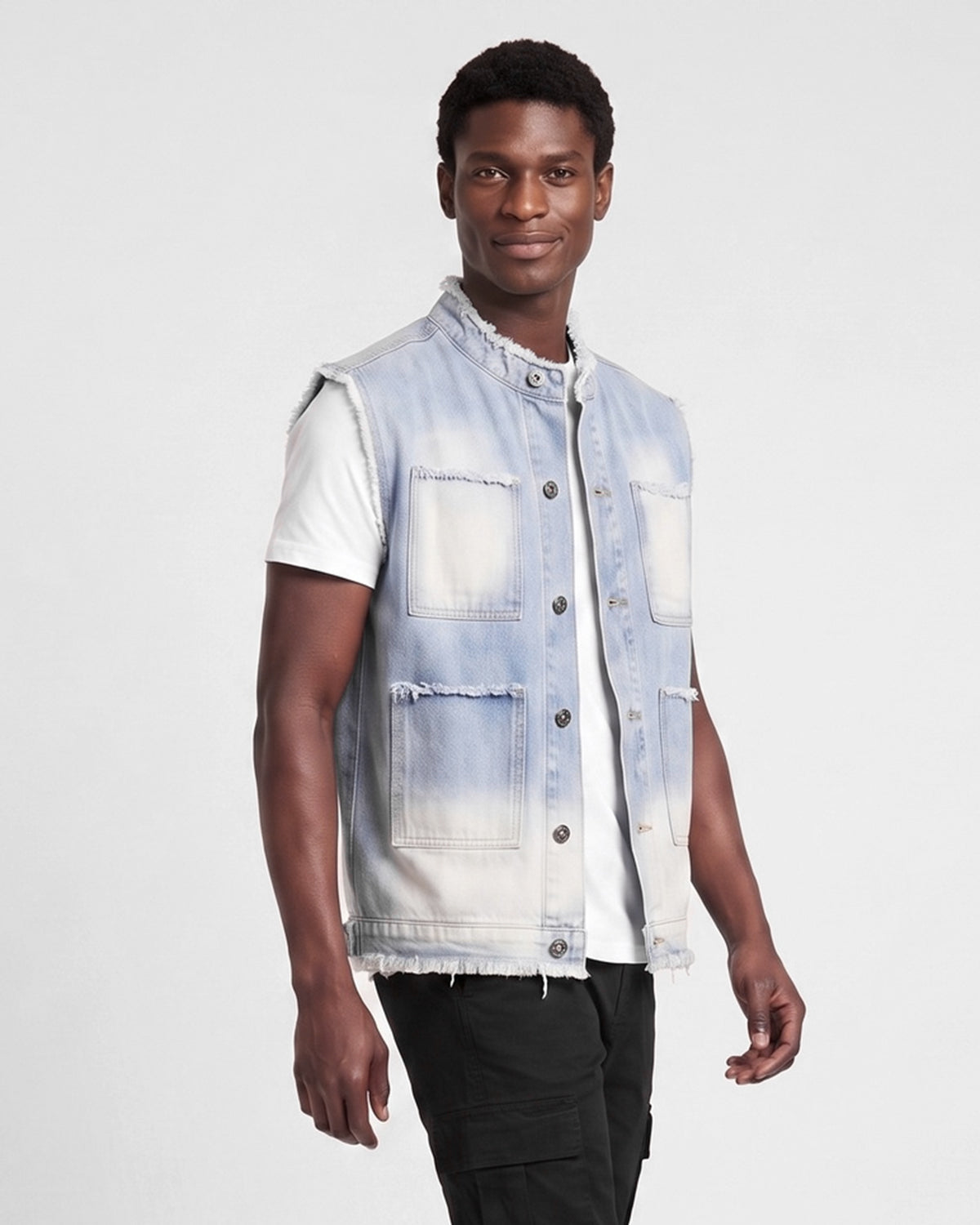 KZZ Men's Washed Sleeveless Denim Vest