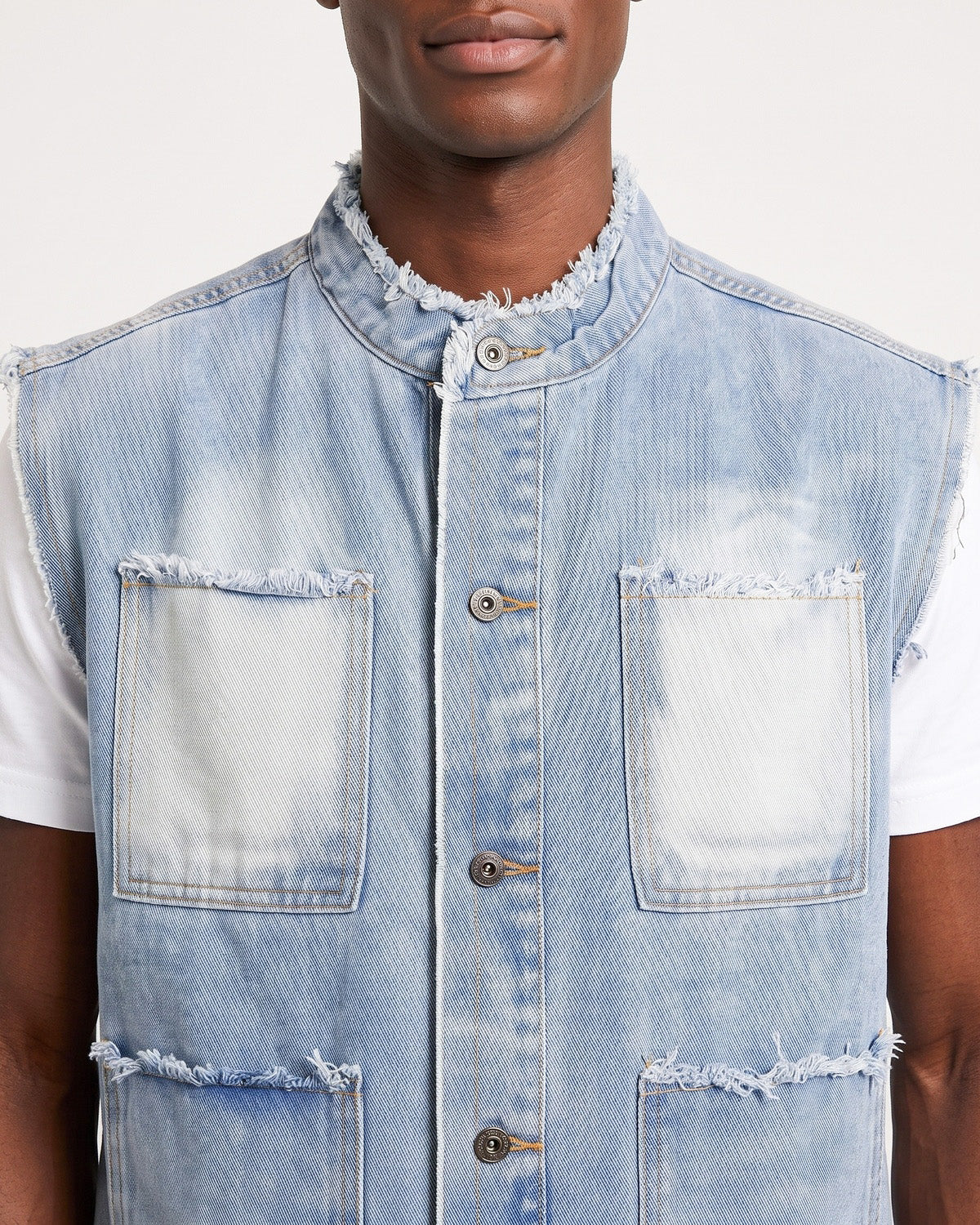 KZZ Men's Washed Sleeveless Denim Vest