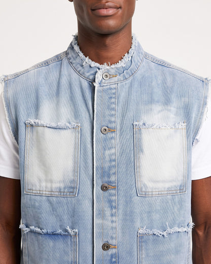 KZZ Men's Washed Sleeveless Denim Vest