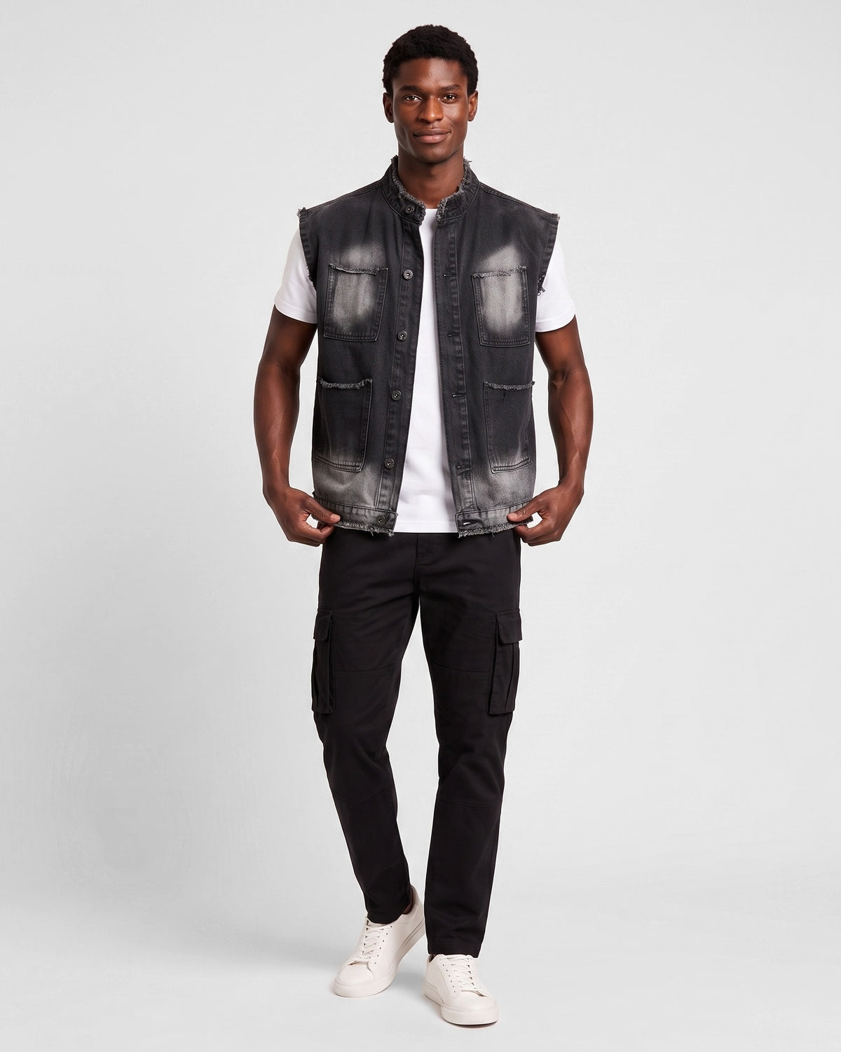 KZZ Men's Washed Sleeveless Denim Vest