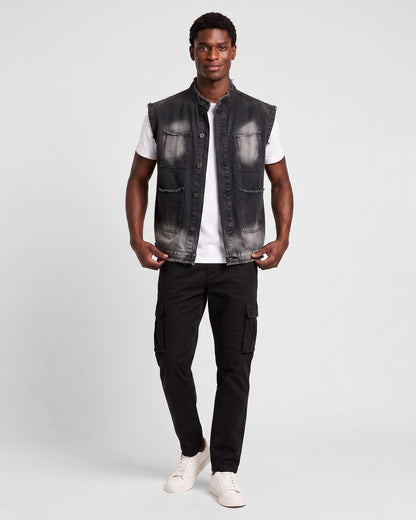 KZZ Men's Washed Sleeveless Denim Vest