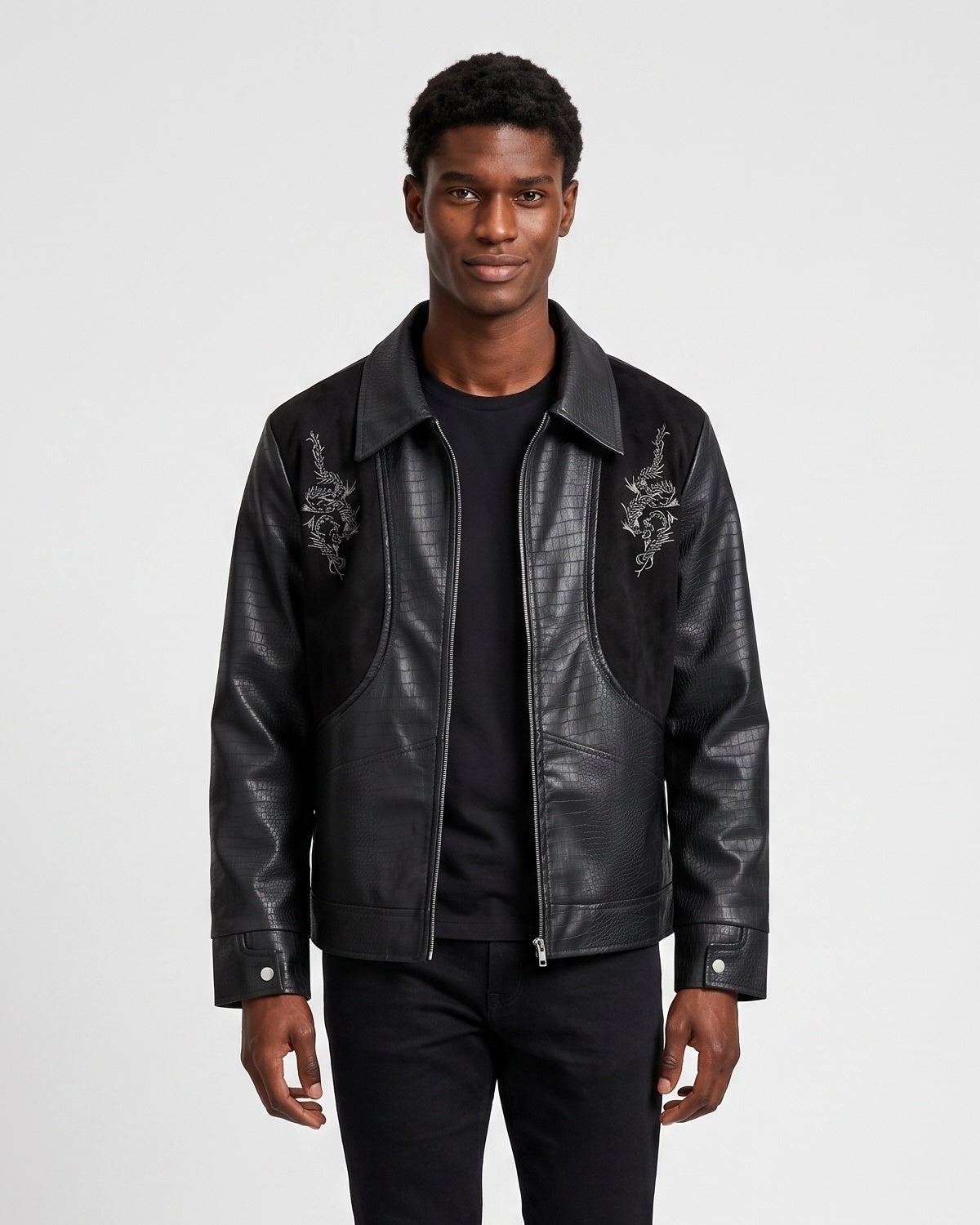 KZZ Men's loose-fit leather jacket