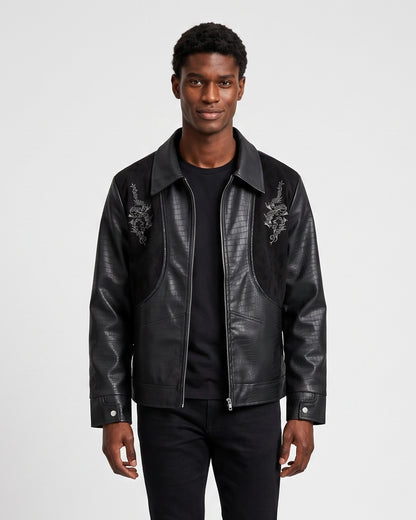 KZZ Men's loose-fit leather jacket