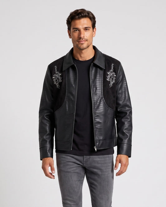 KZZ Men's loose-fit leather jacket