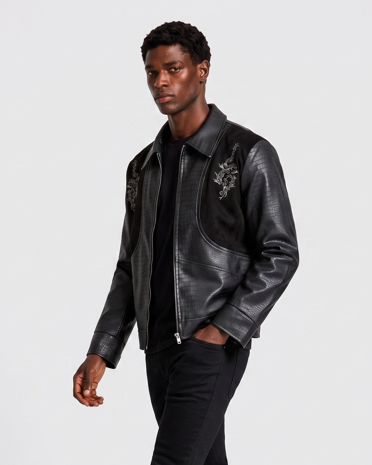 KZZ Men's loose-fit leather jacket