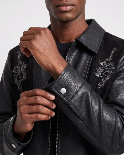 KZZ Men's loose-fit leather jacket