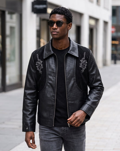 KZZ Men's loose-fit leather jacket