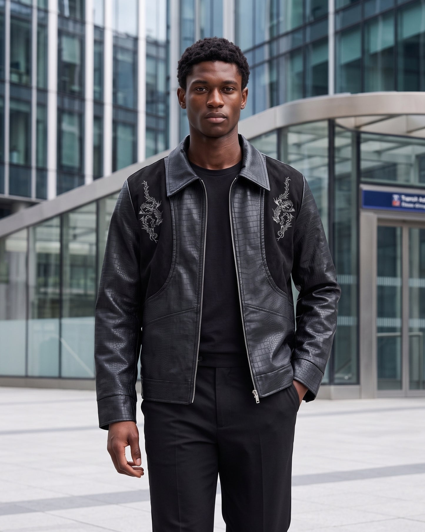 KZZ Men's loose-fit leather jacket