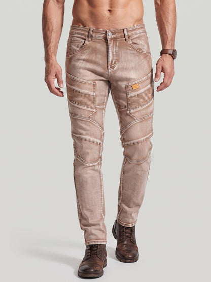 KZZ Men's Vintage-Washed Biker-Style Jeans