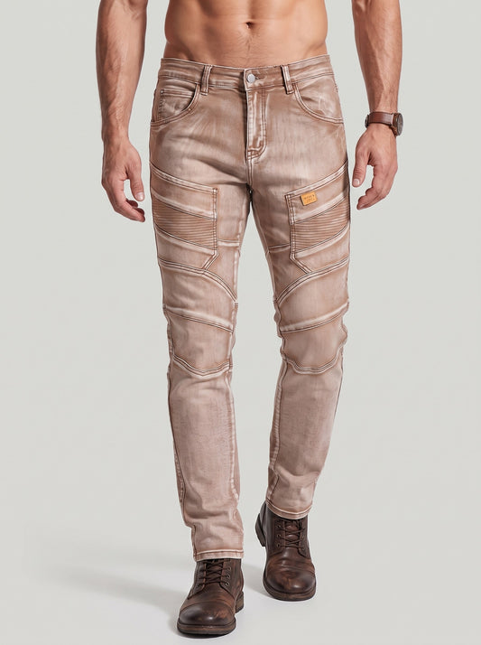 KZZ Men's Vintage-Washed Biker-Style Jeans