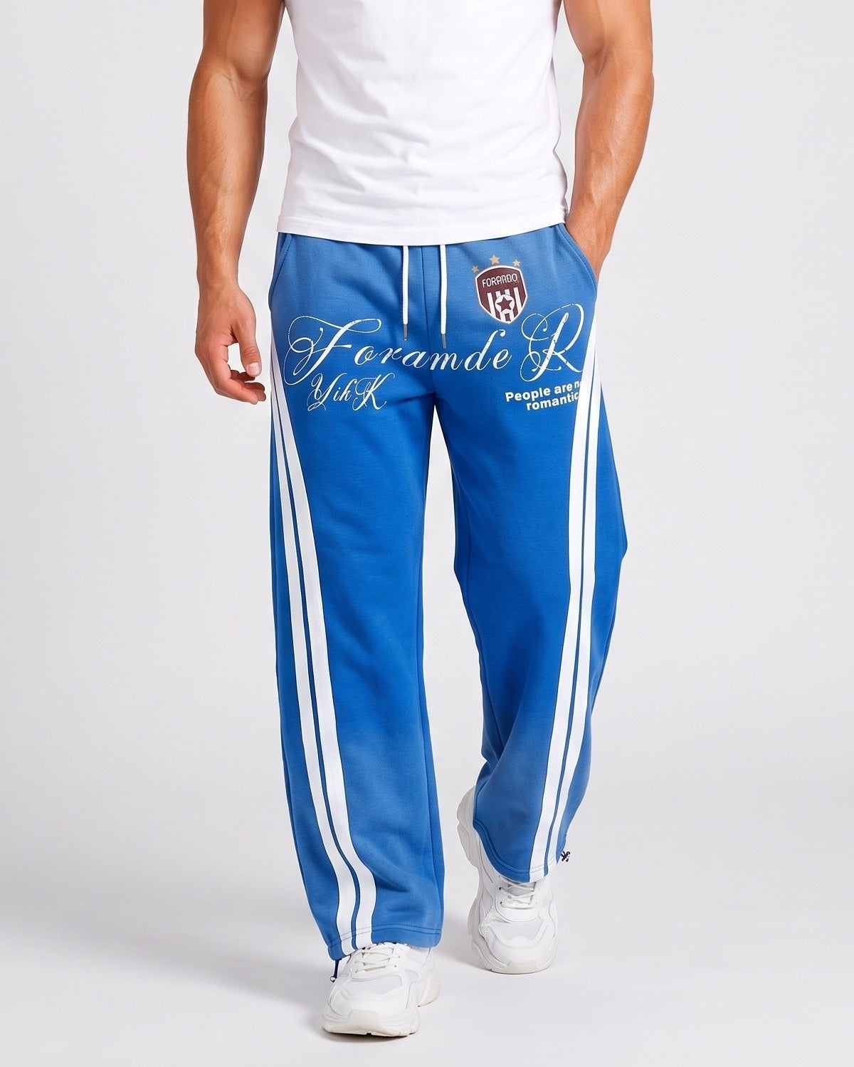 KZZ Ombre-wash embroidered side-stripe wide-leg sweatpants