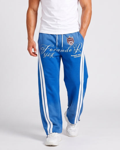 KZZ Ombre-wash embroidered side-stripe wide-leg sweatpants