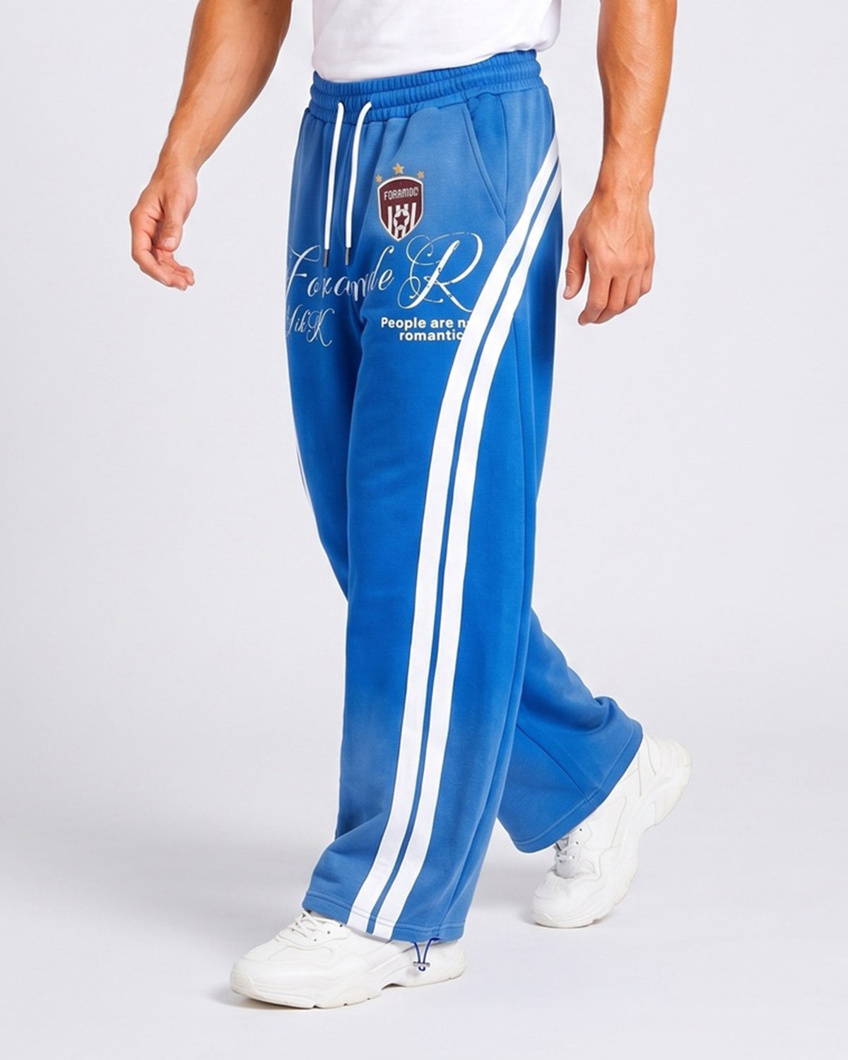 KZZ Ombre-wash embroidered side-stripe wide-leg sweatpants