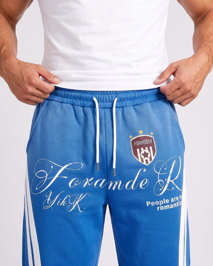 KZZ Ombre-wash embroidered side-stripe wide-leg sweatpants