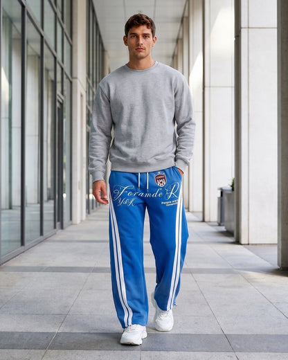 KZZ Ombre-wash embroidered side-stripe wide-leg sweatpants