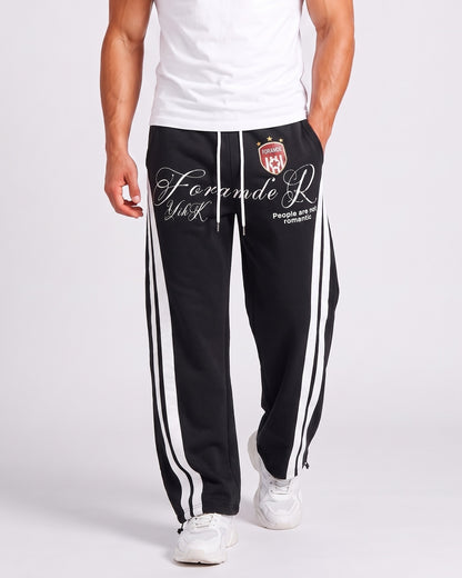 KZZ Ombre-wash embroidered side-stripe wide-leg sweatpants