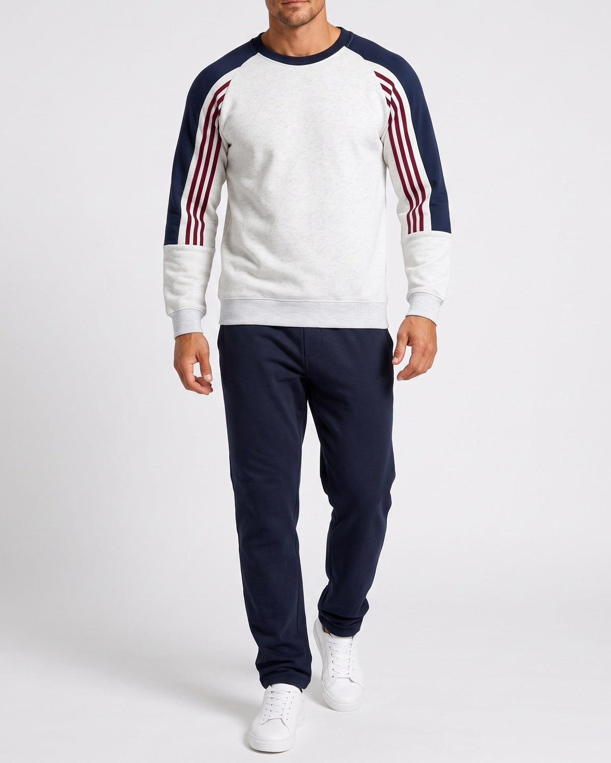 KZZ Men's Long Color Block Crew Neck College Style Thick Sweatshirt