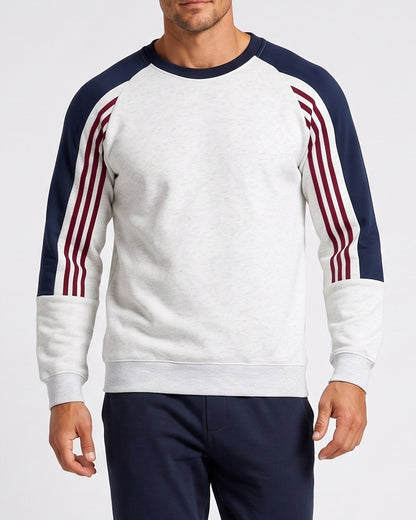 KZZ Men's Long Color Block Crew Neck College Style Thick Sweatshirt