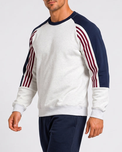 KZZ Men's Long Color Block Crew Neck College Style Thick Sweatshirt