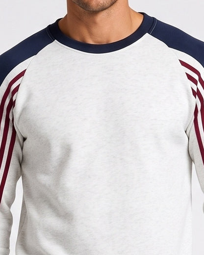 KZZ Men's Long Color Block Crew Neck College Style Thick Sweatshirt