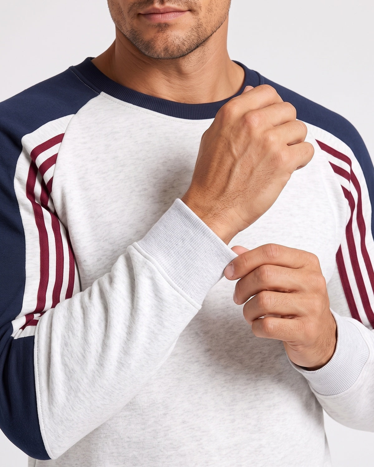KZZ Men's Long Color Block Crew Neck College Style Thick Sweatshirt