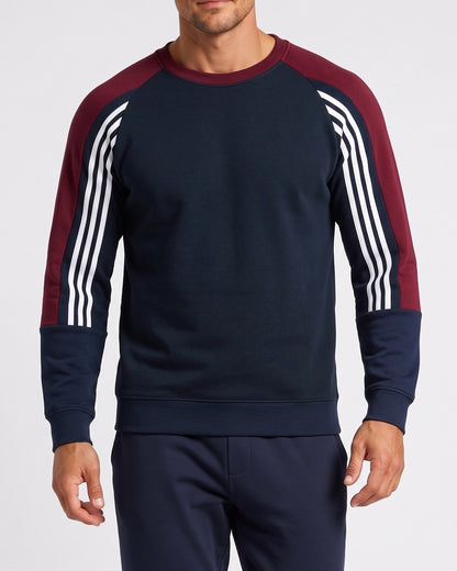KZZ Men's Long Color Block Crew Neck College Style Thick Sweatshirt