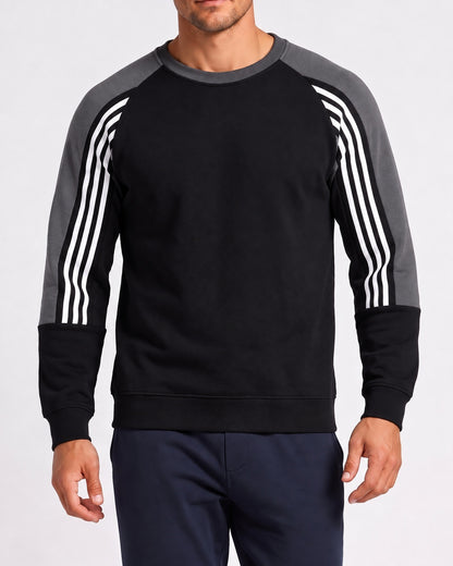 KZZ Men's Long Color Block Crew Neck College Style Thick Sweatshirt