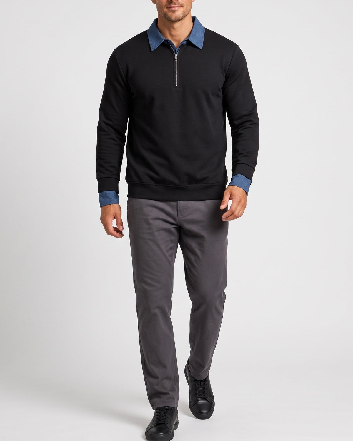 KZZ  Men's detachable collar half-zip sweatshirt