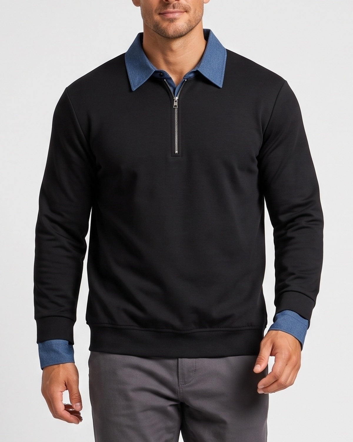 KZZ  Men's detachable collar half-zip sweatshirt