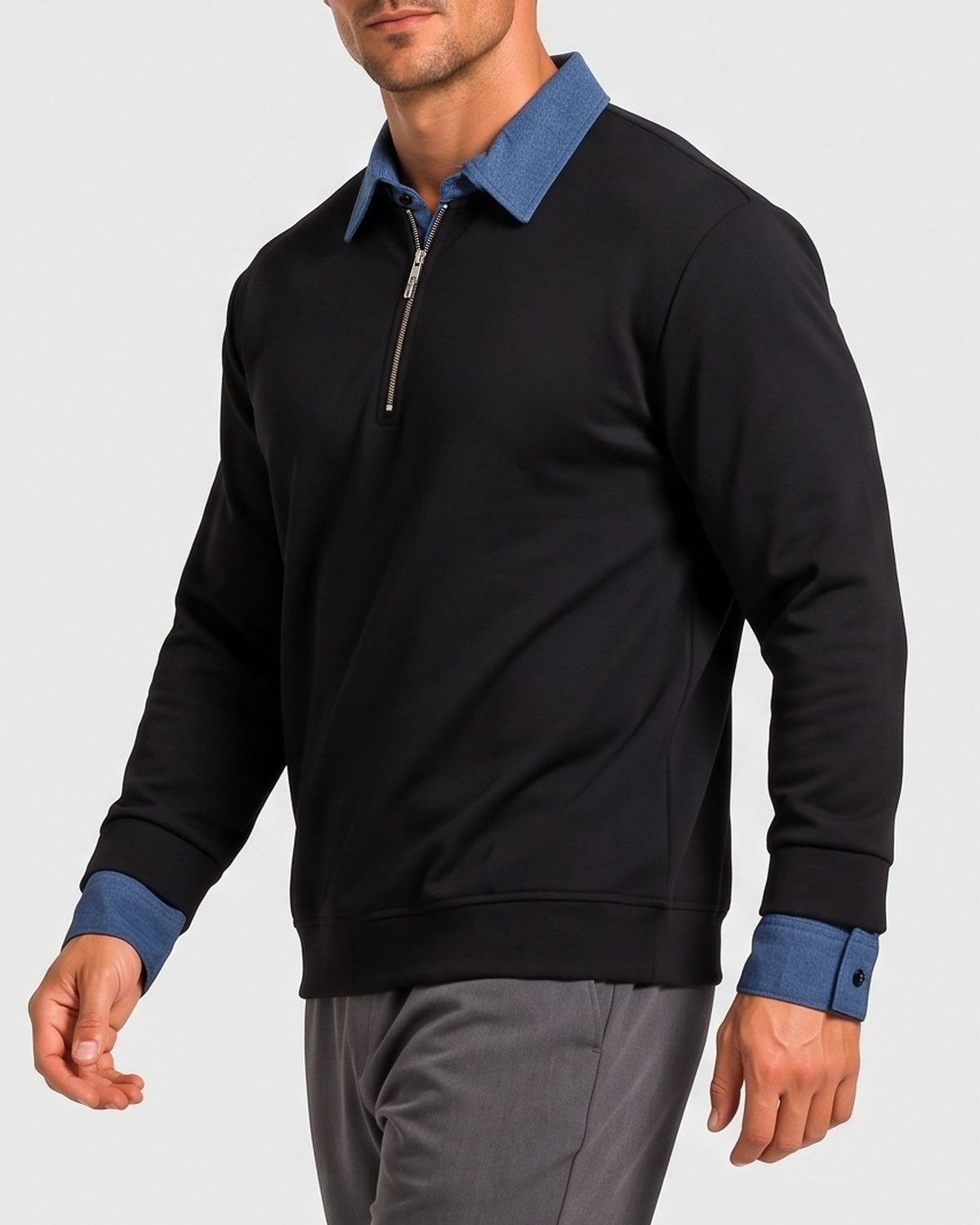 KZZ  Men's detachable collar half-zip sweatshirt