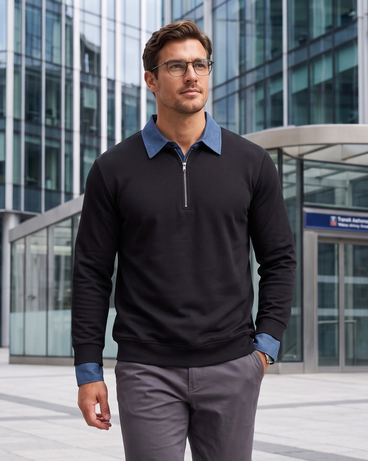 KZZ  Men's detachable collar half-zip sweatshirt