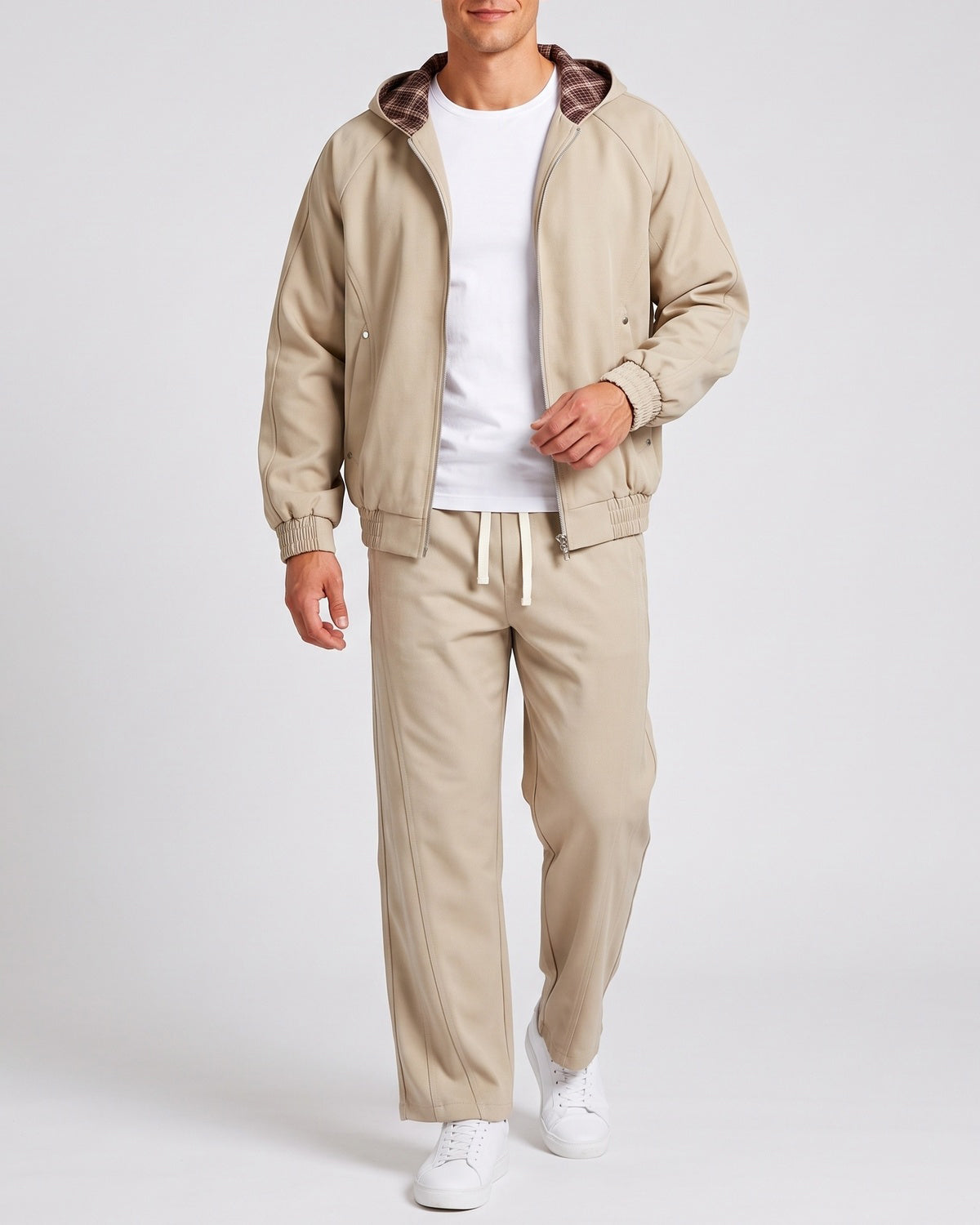 KZZ Men's two-piece street casual plaid tracksuit