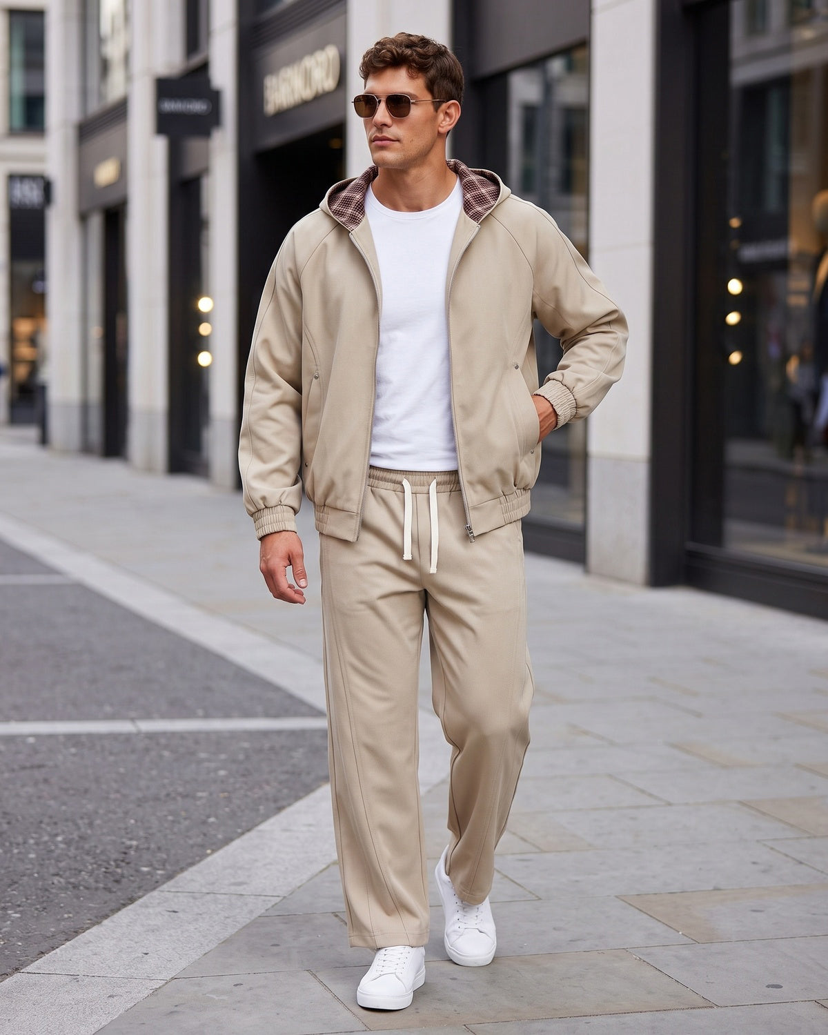 KZZ Men's two-piece street casual plaid tracksuit