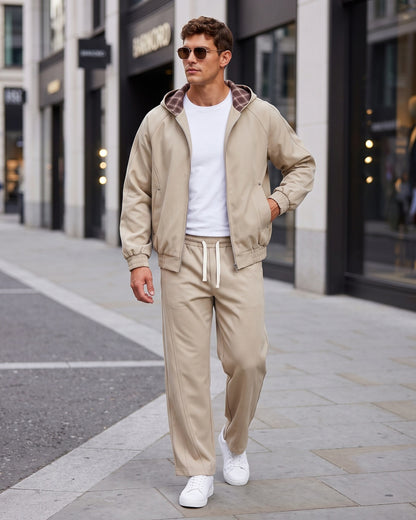 KZZ Men's two-piece street casual plaid tracksuit