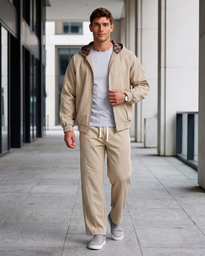 KZZ Men's two-piece street casual plaid tracksuit