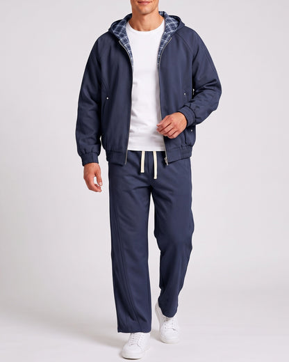 KZZ Men's two-piece street casual plaid tracksuit