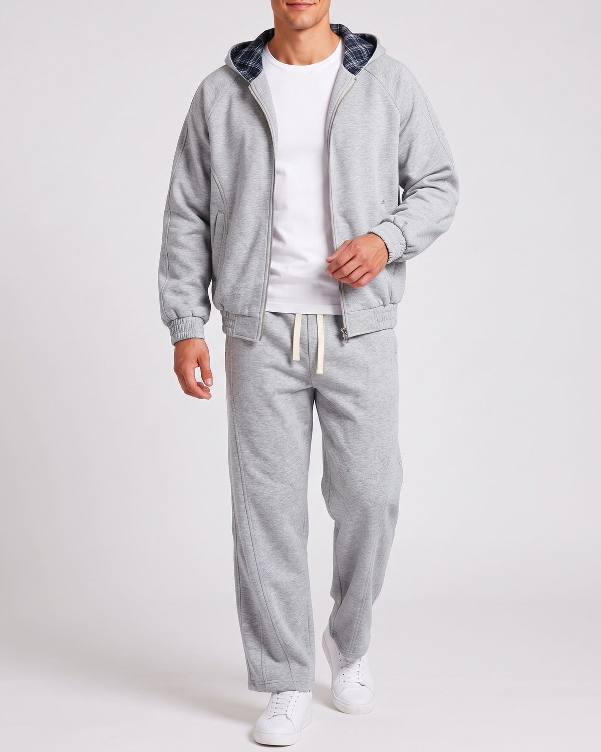 KZZ Men's two-piece street casual plaid tracksuit