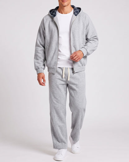 KZZ Men's two-piece street casual plaid tracksuit