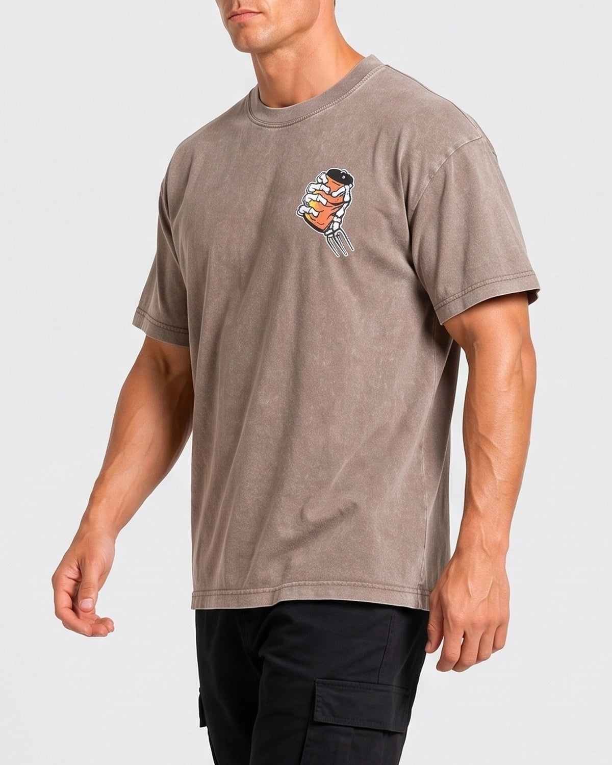 KZZ Retro acid-washed skull beer pattern T-shirt