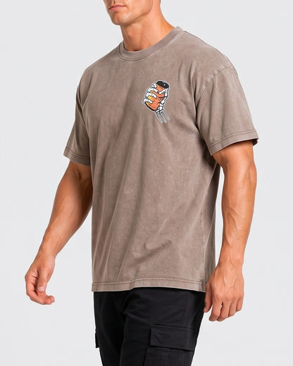 KZZ Retro acid-washed skull beer pattern T-shirt